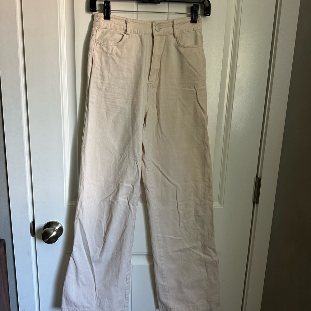 Cream Wide-Leg Pants